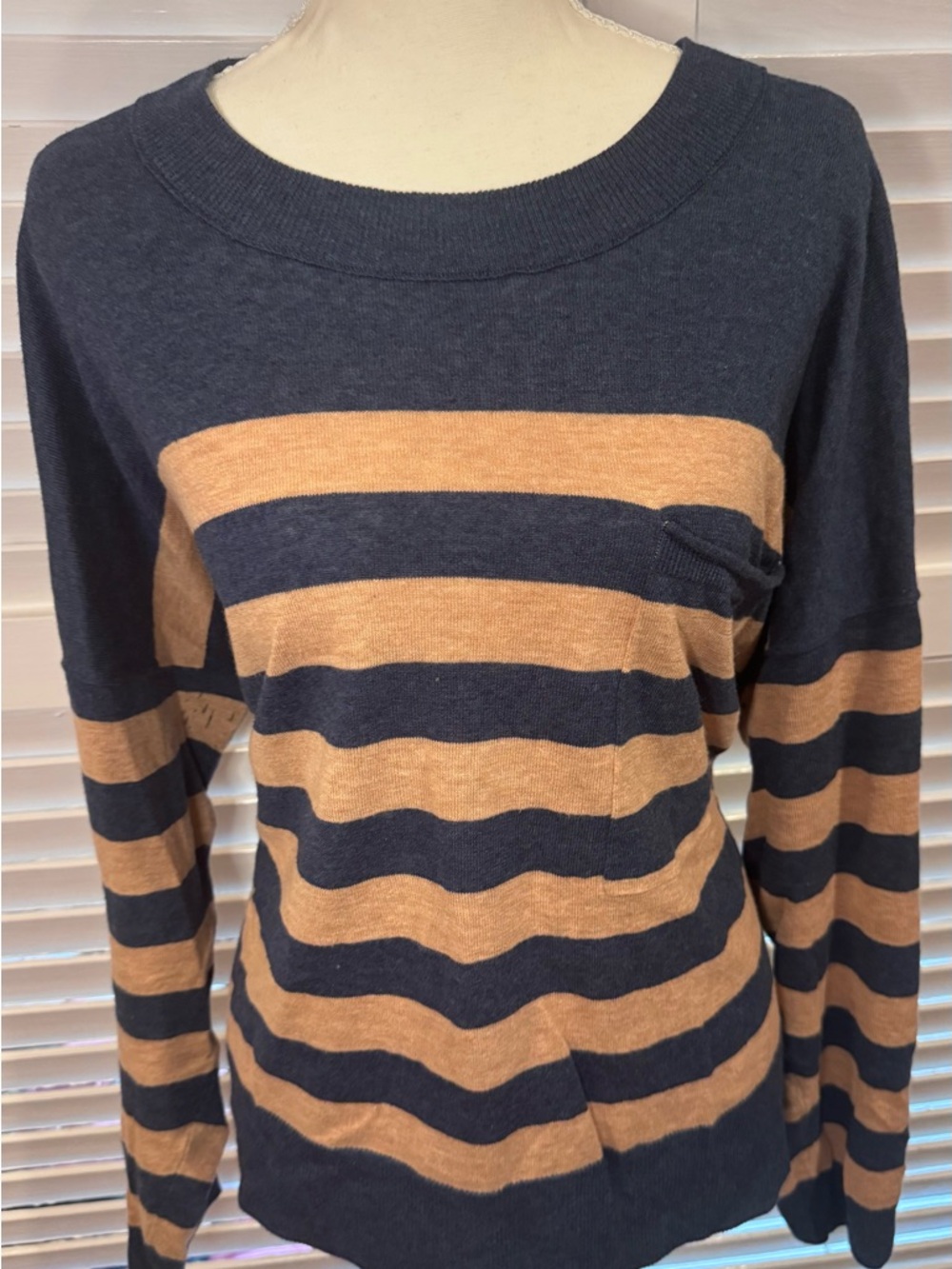 Madewell XL Striped Sweater Navy Tan Oversized Lightweight Knit